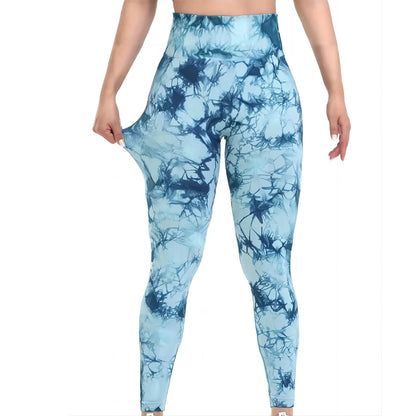 Women’s Tie-Dye Seamless High Waist Yoga Pants – Peach Lift Butt Sculpting Stretch Fitness Leggings