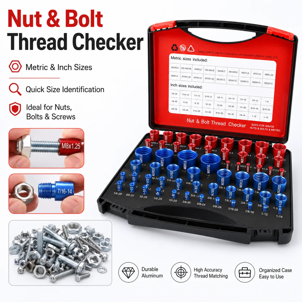 52PCS Metric & Imperial Bolt Nut Gauge Tool - Precision Thread Checker for Plumbers, Machinists & Handymen