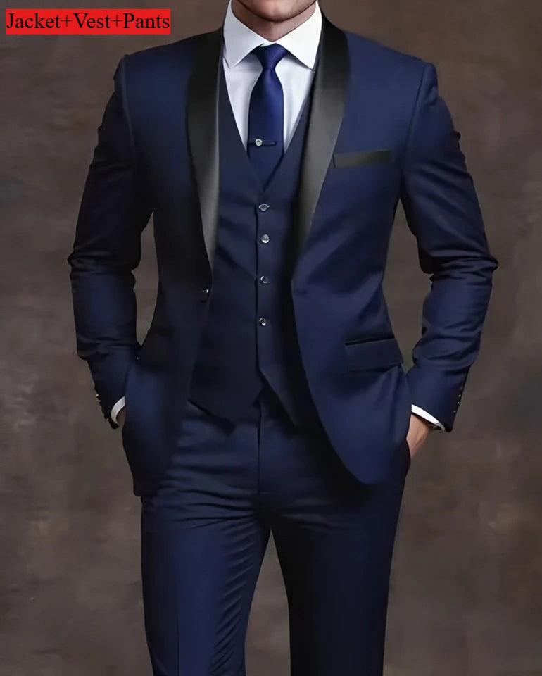 Men's Slim Fit Tuxedo Suit Set - Elegant Black Formal Suit for Weddings, Business & Special Occasions
