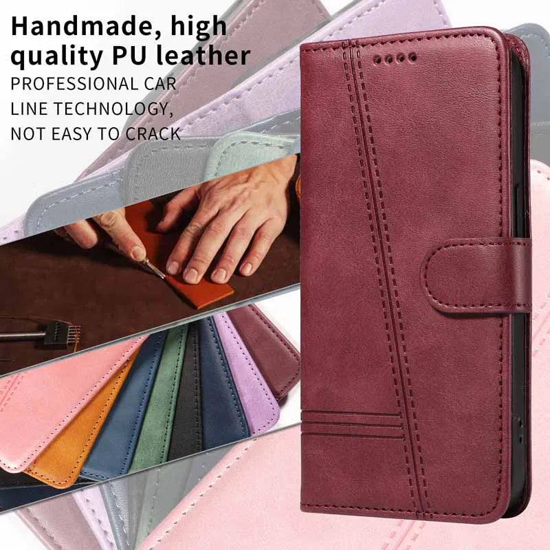 Leather Flip Wallet Case for Motorola Moto G & E Series (G13–G85, E13–E14) – Card Holder Stand Book Cover