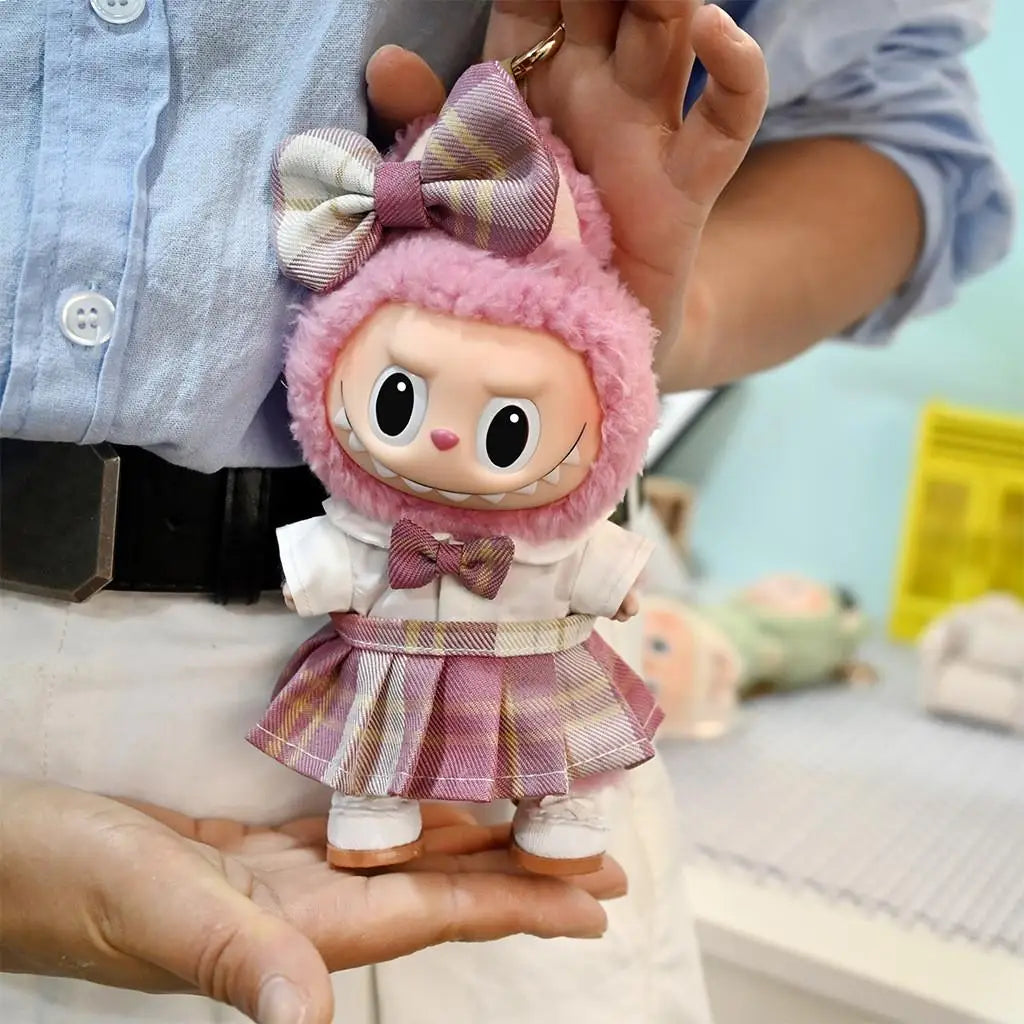 Mini Doll Clothes & Accessories – 15-17cm Labubu & 10cm Cotton Dolls, Sweet Strap Skirt with Leather Shoes