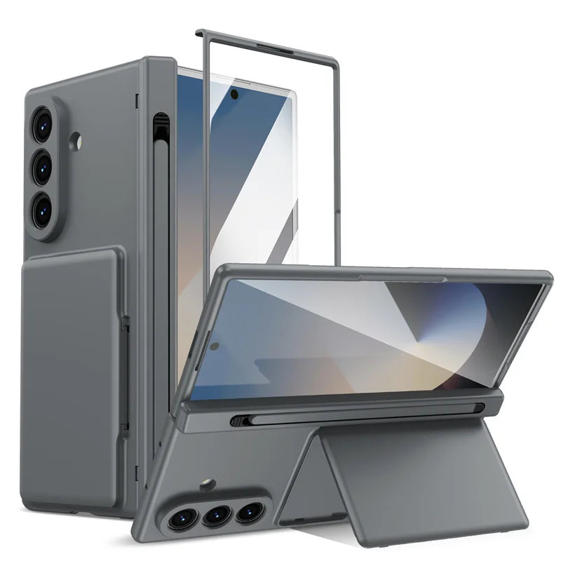 Samsung Galaxy Z Fold Series Hinge Wallet Case - Card Slots, S Pen Holder, Screen Protector Film, and Protective Cover for Fold 5, 6, 7, and 8