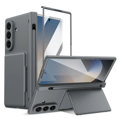Samsung Galaxy Z Fold Series Hinge Wallet Case - Card Slots, S Pen Holder, Screen Protector Film, and Protective Cover for Fold 5, 6, 7, and 8