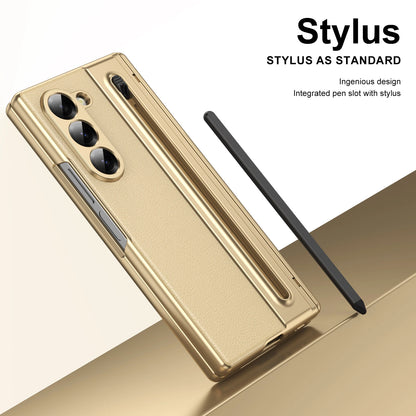 Slim Leather Case with Touch Pen for Samsung Galaxy Z Fold 6/5/W25/4/3 – Plated Hinge & Full Screen Protector Cover