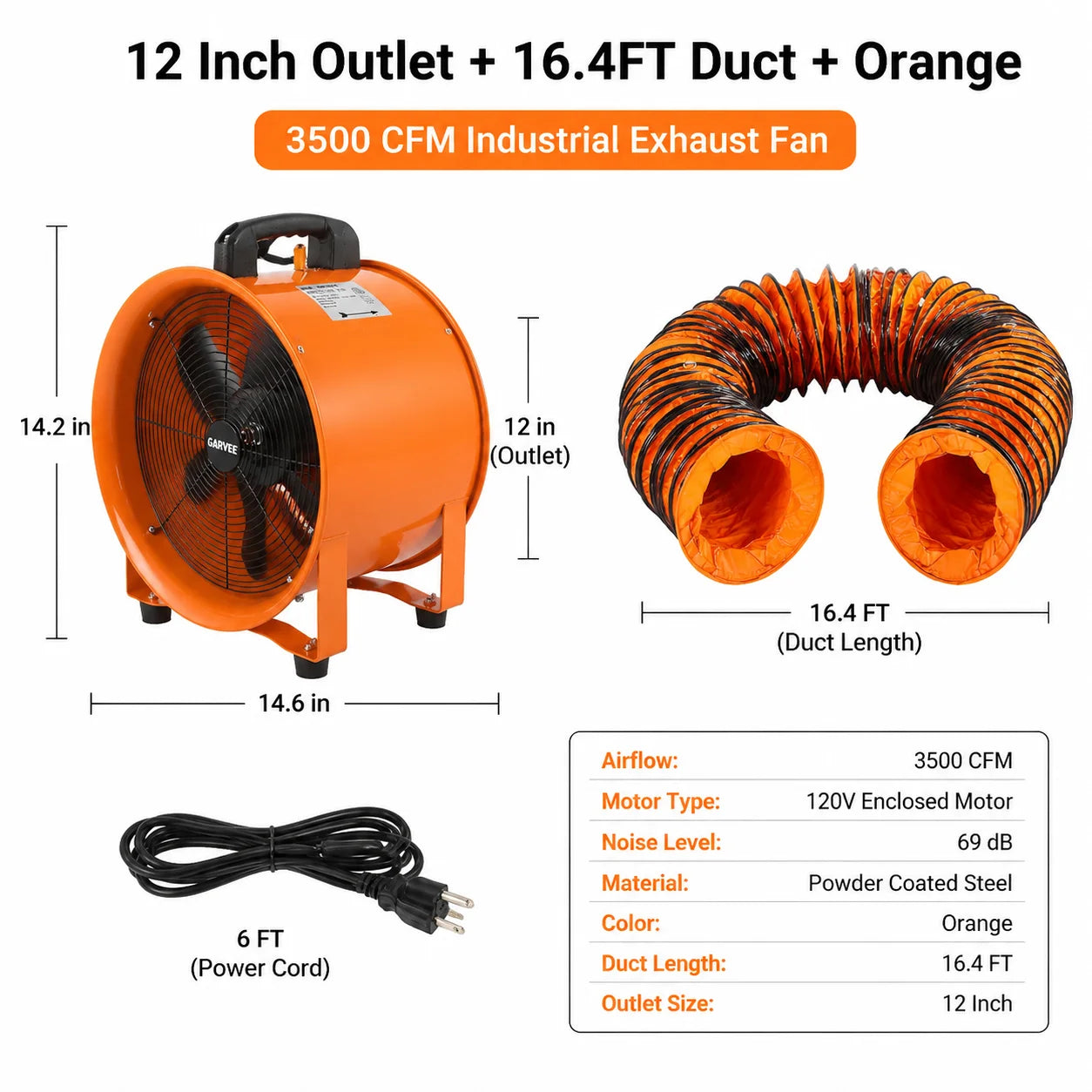 Portable Industrial Exhaust Fan - 3500 CFM Heavy-Duty Ventilation Blower with Flexible Duct for Workshop, Basement & Attic