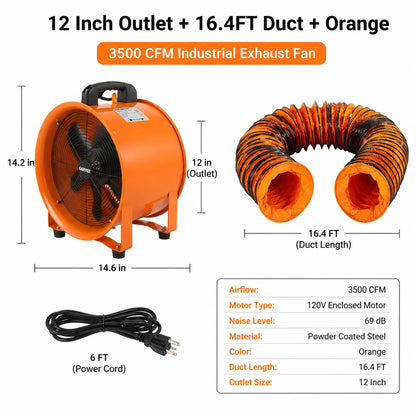 Portable Industrial Exhaust Fan - 3500 CFM Heavy-Duty Ventilation Blower with Flexible Duct for Workshop, Basement & Attic