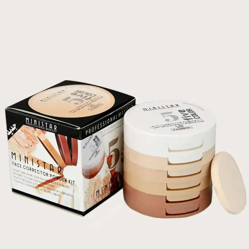 5-Color Concealer Contouring Powder Tower – Brightening & Oil Control Loose Setting Makeup Powder