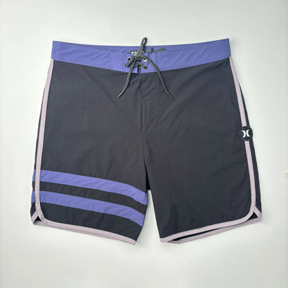 Men’s Two-Stripe Black Beach Shorts - Stretch Quick-Dry Bermuda Swim Trunks