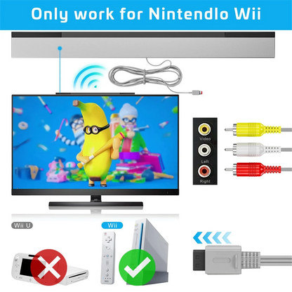 3-in-1 Wired Motion Sensor Bar Kit – AC Power Adapter & Composite AV Cable for Nintendo Wii (EU Plug)