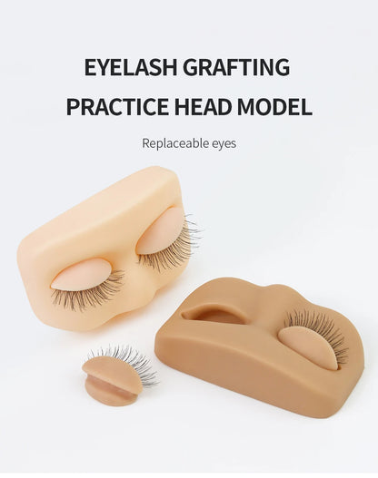 GLAMLASH Mini Lash Practice Head – Flat Model for Eyelash Extension Training with Removable Replacement Eyelids