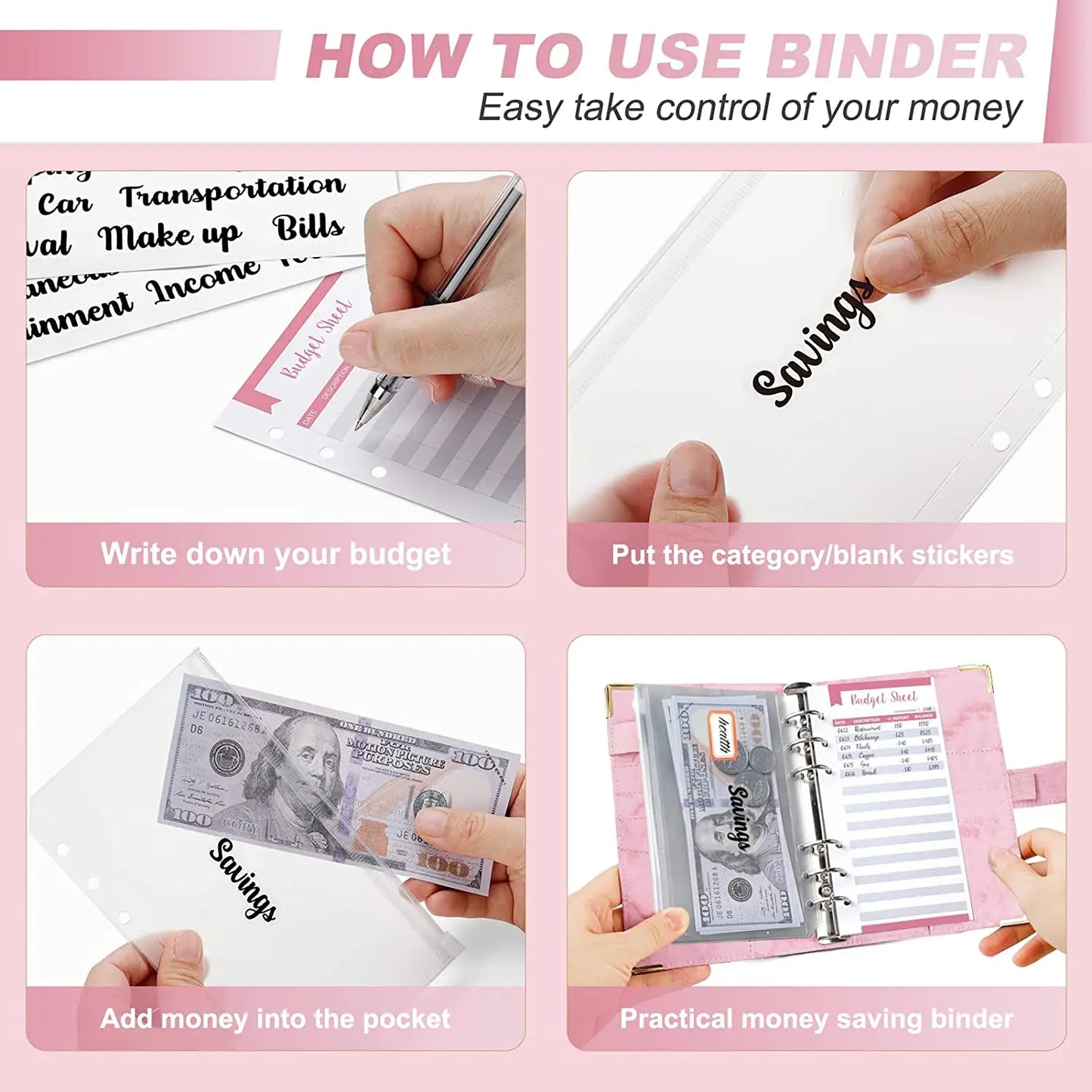 A6 Money Saving Organizer – PU Leather Budget Binder with Marble Notebook, 2023 Budget Planner, Envelope Office & School Supplies