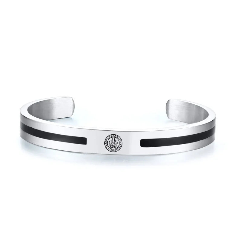Men's Enamel Bangle - Viking Logo Cuff Bracelet, Stainless Steel Minimalist Bangle for Gentlemen
