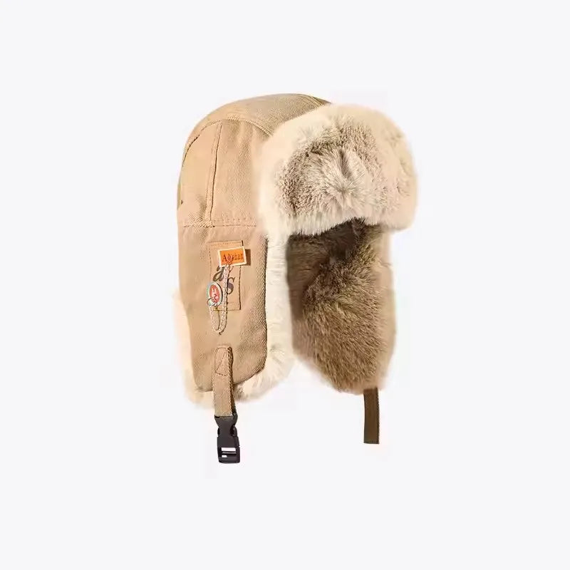 Unisex Bomber Ushanka Hat – Thick Warm Fur Winter Hat with Earflaps for Men & Women, Black & Grey Ski Cap