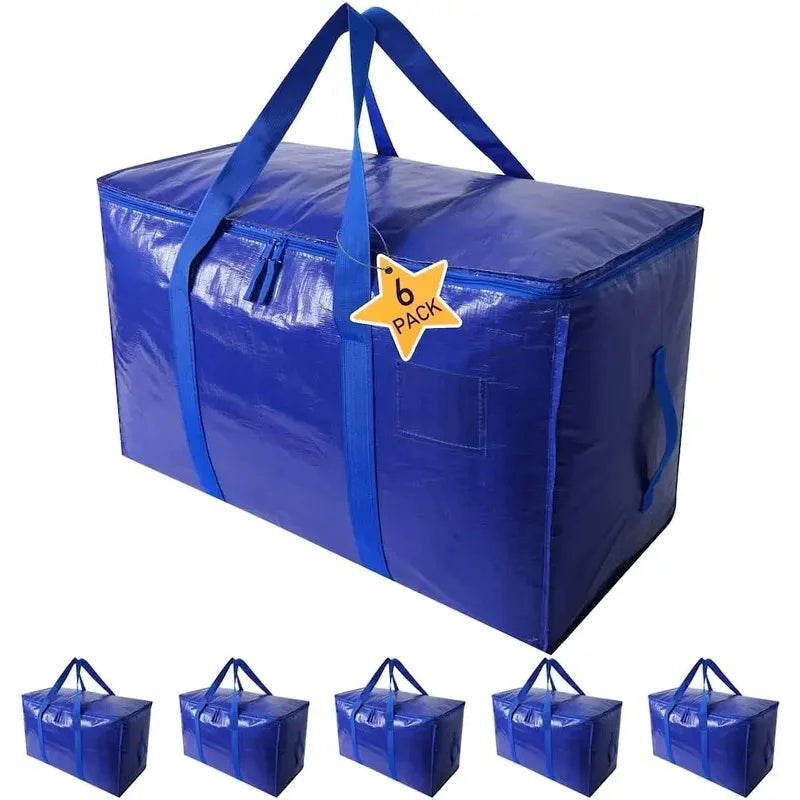 6 Pack Extra Large Moving Bags - Heavy-Duty Waterproof Storage Totes with Handles & Zippers for Home and Dorm Use