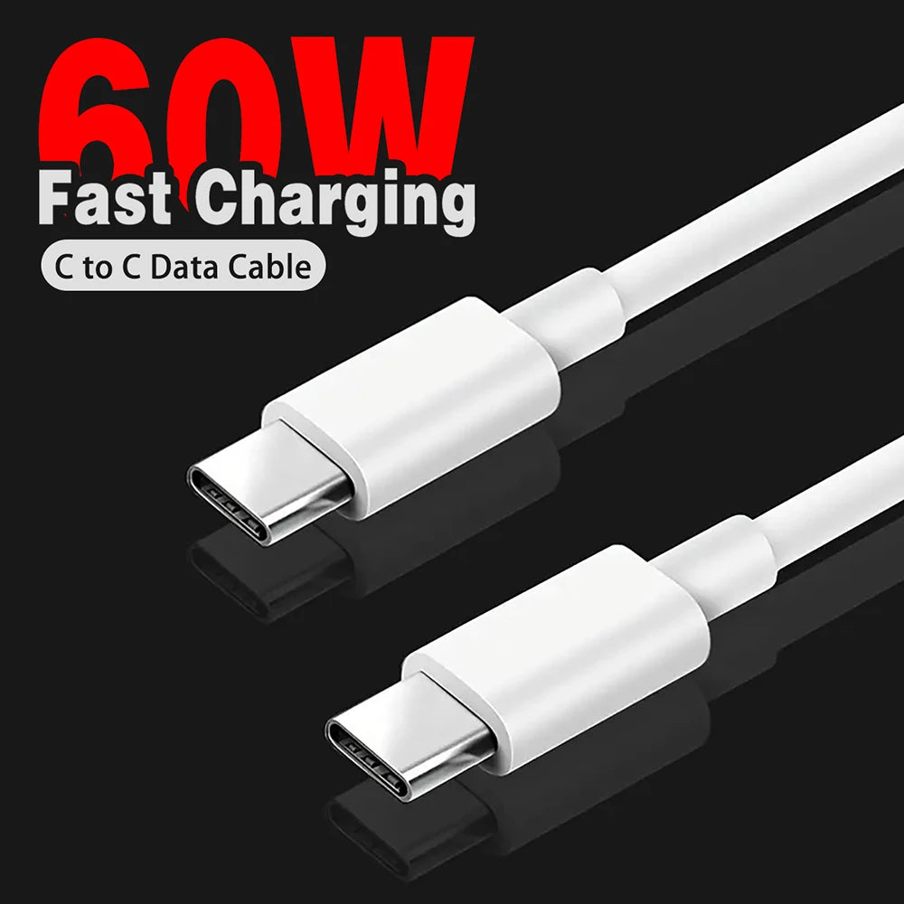 PD 60W USB-C to USB-C Fast Charging & Data Cable — 1M/2M/3M for iPhone 15/15 Pro, Huawei, Samsung, Xiaomi