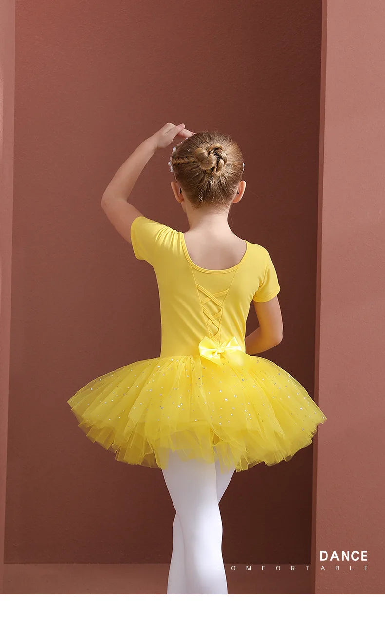 Girls Ballet Tutu Dress — Kids Short & Long Sleeve Tulle Leotard with Bowknot for Dance, Gymnastics & Party