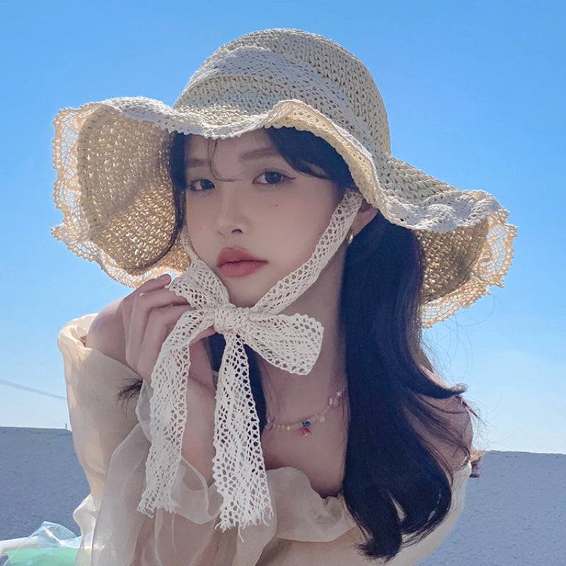 Women’s Wide Brim Straw Sun Hat – Foldable Summer Beach Hat with UV Protection