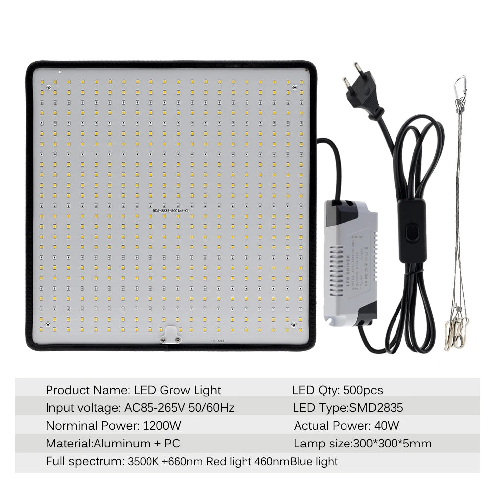 40W LED Grow Light Full Spectrum Phyto Lamp - AC85-240V for Indoor Grow Tent Plants, Growth Light