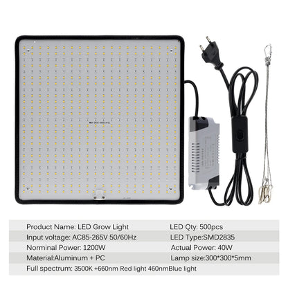 40W LED Grow Light Full Spectrum Phyto Lamp - AC85-240V for Indoor Grow Tent Plants, Growth Light
