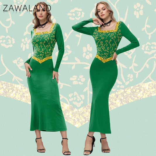 Princess Fiona Green Dress Costume - Women’s Long Sleeve Anime Cosplay Party Outfit
