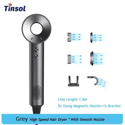 Professional Leafless Hair Dryer – Powerful Negative Ion Quick-Dry with 5 Attachments & Constant Anion Technology