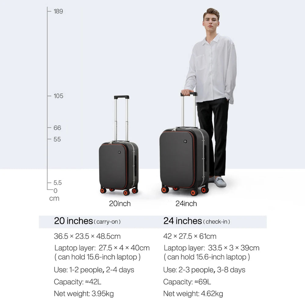 Mixi Carry-On Hardside Spinner Suitcase – Aluminum Frame Rolling Trolley Luggage with PC Shell & Durable Wheels