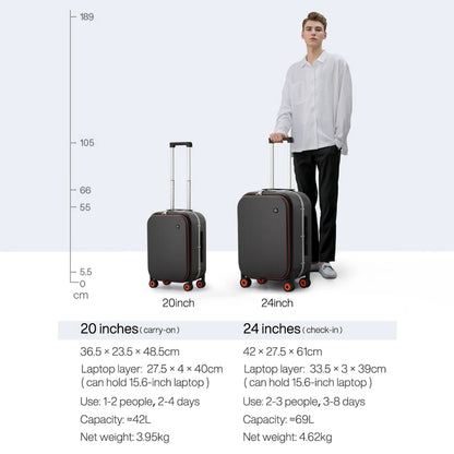 Mixi Carry-On Hardside Spinner Suitcase – Aluminum Frame Rolling Trolley Luggage with PC Shell & Durable Wheels