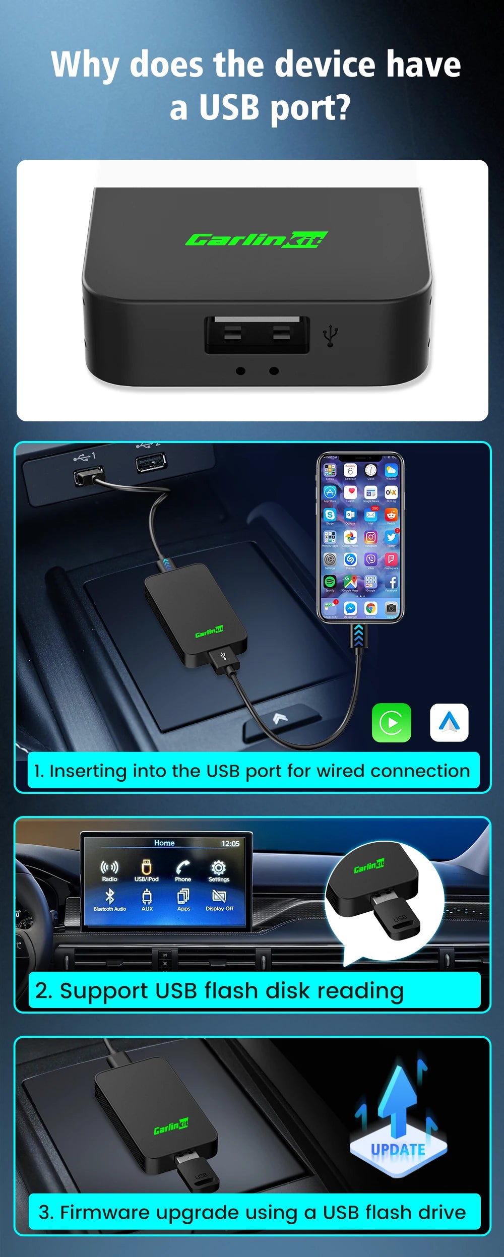 CarlinKit 5.0 & 4.0 Wireless CarPlay & Android Auto Adapter — Waze, Music, Spotify for Audi, Golf, Peugeot, Mazda, KIA, Mercedes, MG