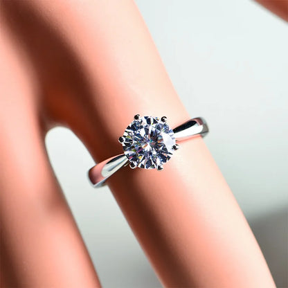 18K White Gold Color Solitaire Ring - 2 Carat Zirconia Diamond Style Wedding Band Luxury Jewelry for Women