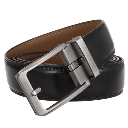 Men’s Luxury Leather Click Belt – Automatic Buckle Designer Waist Strap for Jeans (Blue, 3.5cm)