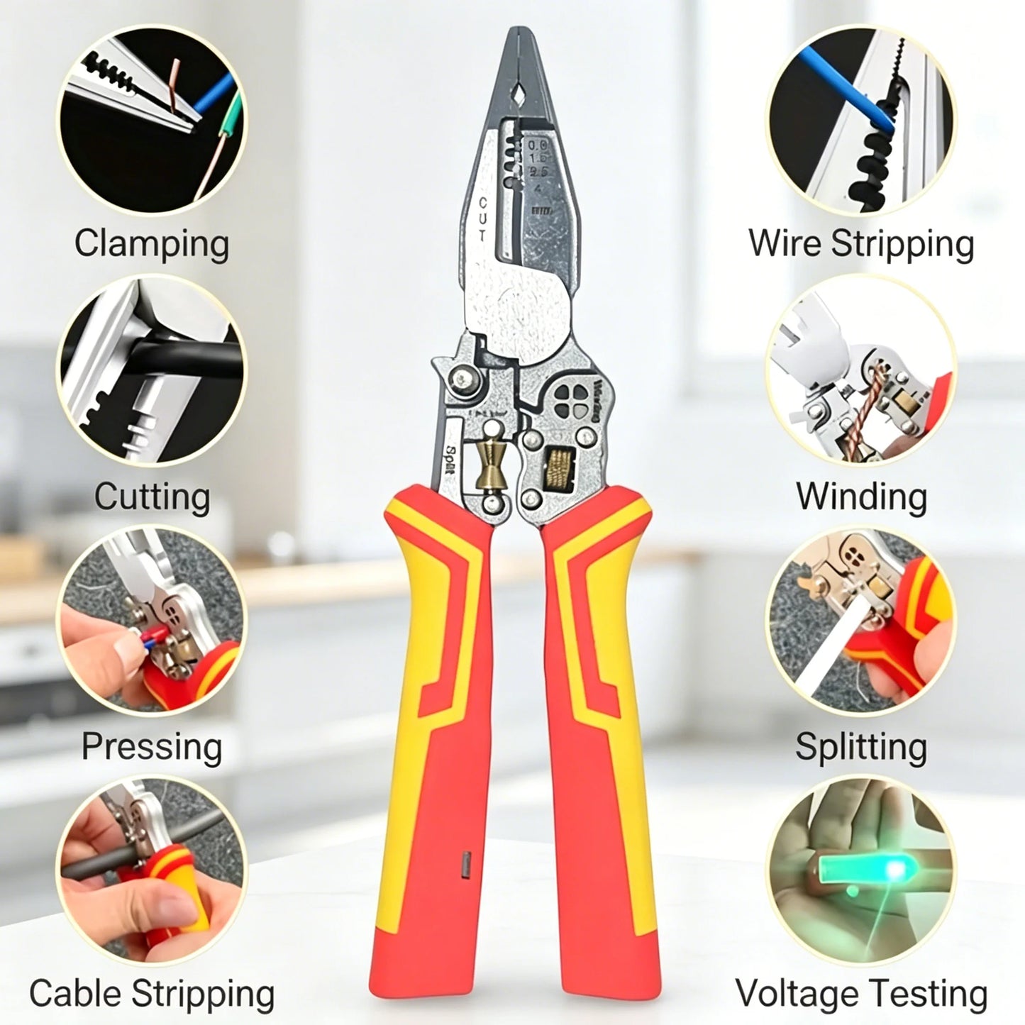 9-in-1 Multifunction Wire Stripping Pliers with Voltage Tester – Electrical Wire Stripper, Cutter & Crimper Tool for Maintenance & Repair