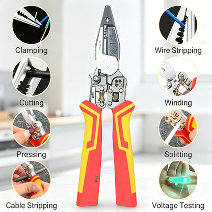 9-in-1 Multifunction Wire Stripping Pliers with Voltage Tester – Electrical Wire Stripper, Cutter & Crimper Tool for Maintenance & Repair
