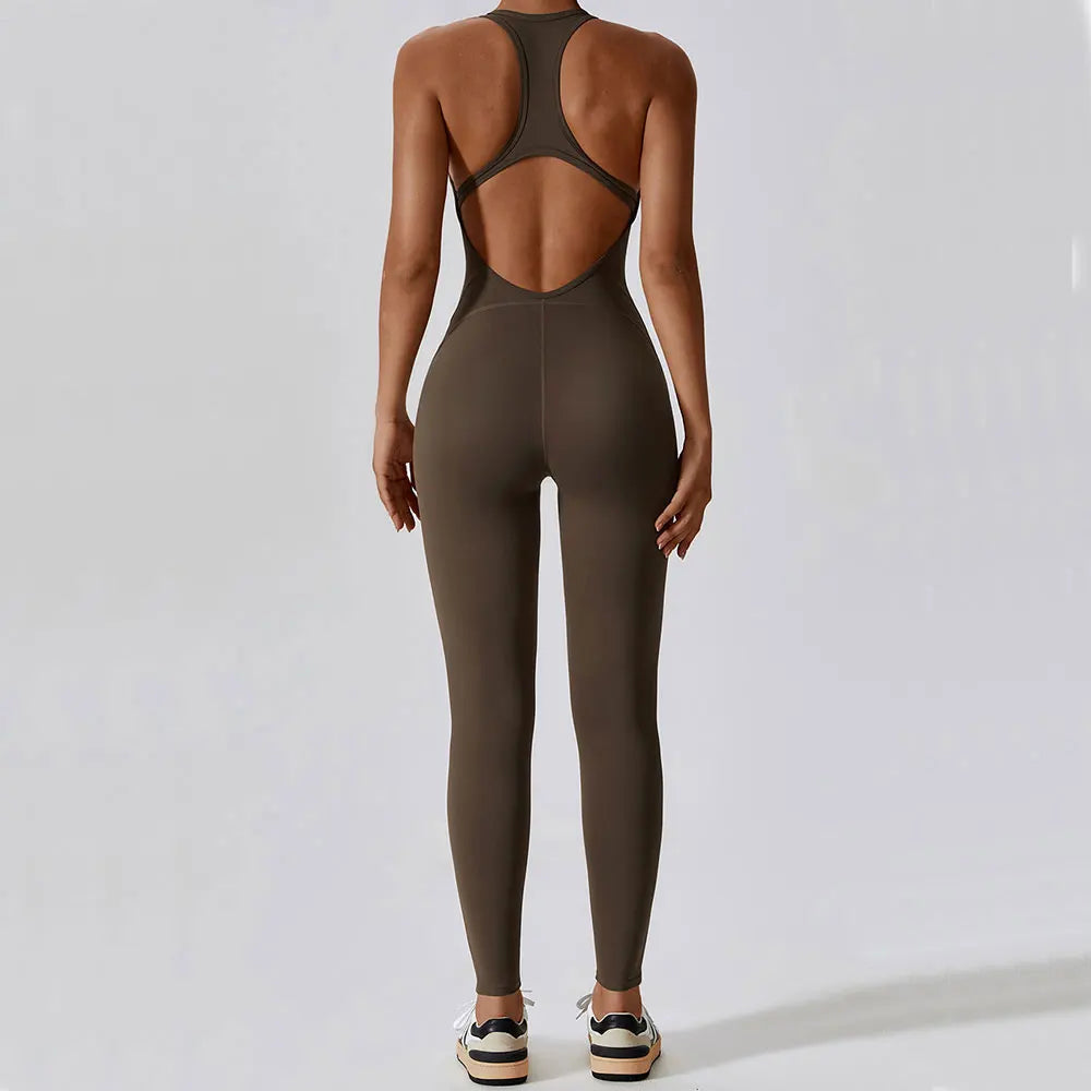 Women's Yoga Jumpsuit Fitness Set - Gym Clothing and Pilates Workout Clothes with Push-Up Activewear