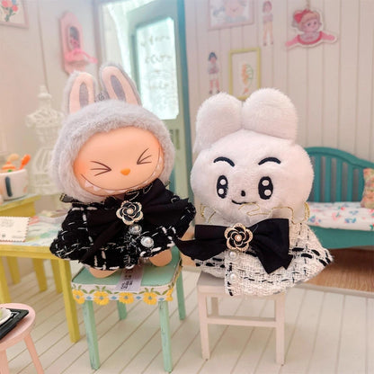 Labubu Doll Accessories — 17cm Luxury Woolen Shawl Suit & Skirt Set with Messenger Bag & Loafers