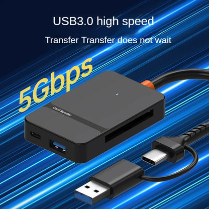 USB C 8-in-1 Card Reader - Supports SD, TF, CF, MS Card Read/Write and U Disk Access