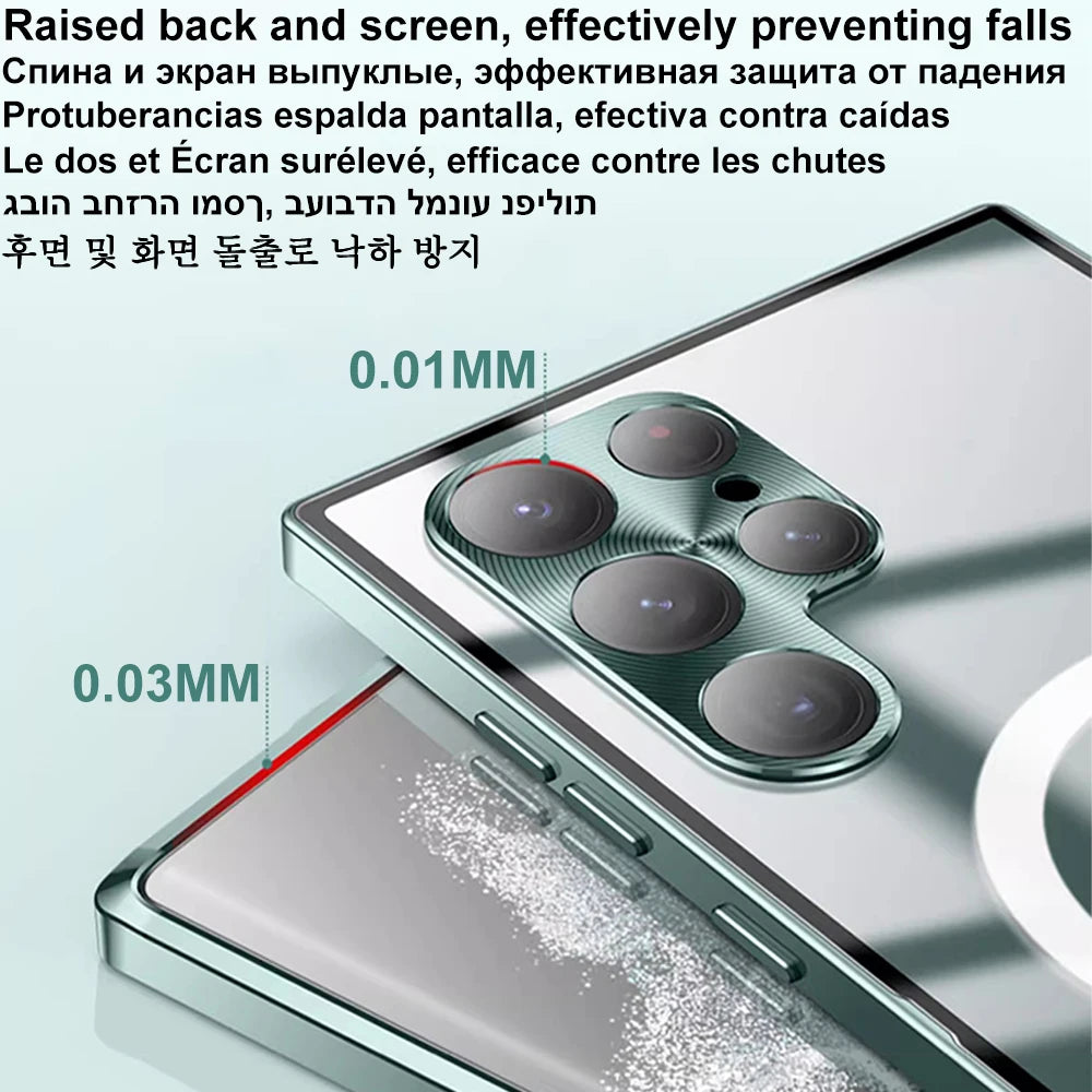 MagSafe Magnetic Plated Phone Case - 4K Glass Full Camera Protection Cover for Samsung Galaxy S24 Ultra S23 FE S22 Plus S21 Series