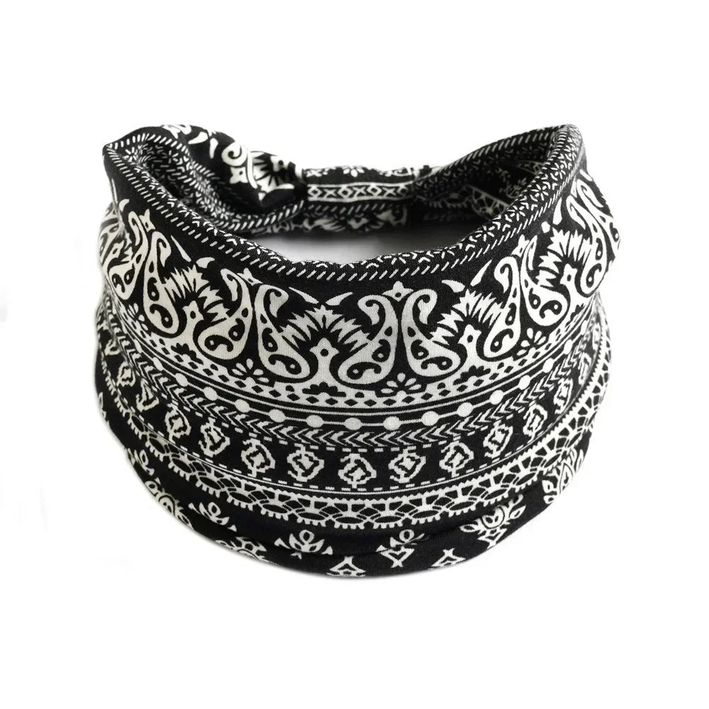 Bohemian Wide Cotton Stretch Headbands for Women – Turban Style Hairbands, Bandana Headwrap Hair Accessories