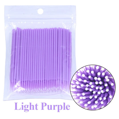 100pcs Eyelash Cleaning Brushes – Micro Cotton Swabs for Lash Extensions & Makeup Remover