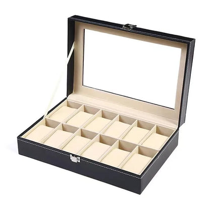 DELESYS PU Leather Watch Box – 2/3/4/5/6/8/10/12 Slot Storage Case with Lock, Traditional Style Gift Box