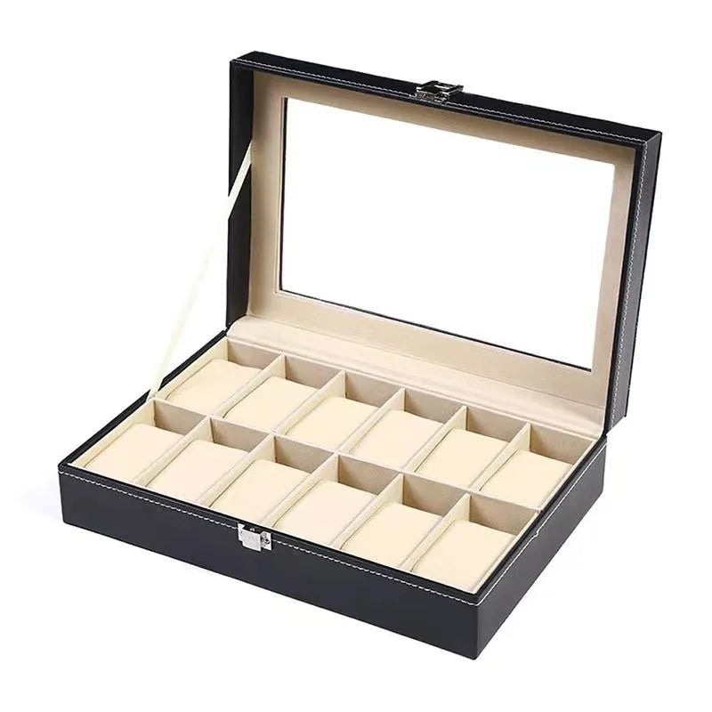 DELESYS PU Leather Watch Box — 2/3/4/5/6/8/10/12 Slot Traditional Style Storage Case with Lock, Gift Watch Organizer