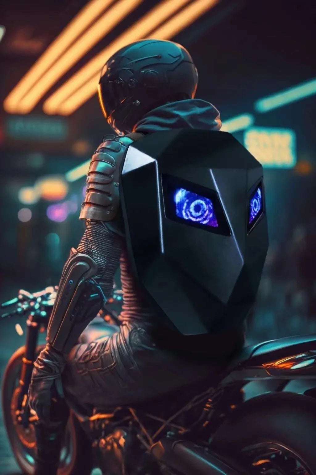 LOY LED Knight Cycling Backpack - Waterproof Motorcycle Helmet Bag with Bluetooth APP Control, Hard Shell Laptop Bag with LED Lights