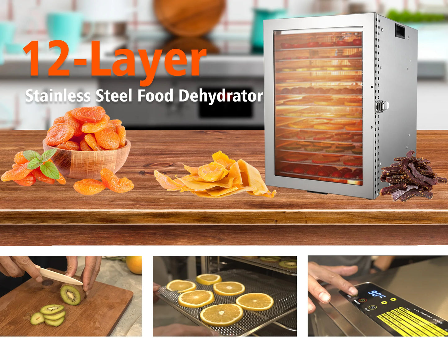 220V/110V Commercial Food Dehydrator – Stainless Steel Fruit & Vegetable Dryer for Snacks