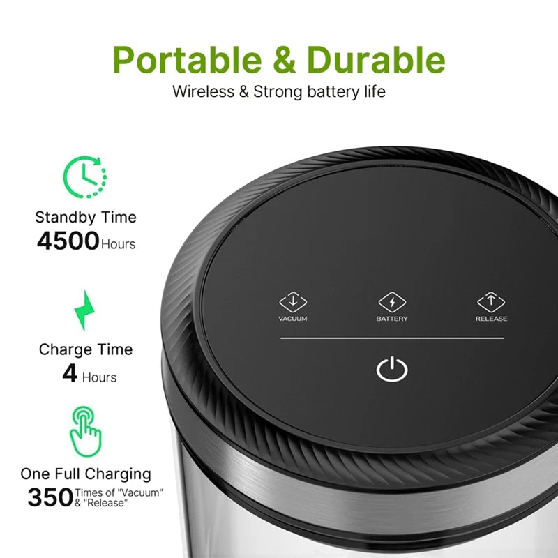 ABFU 1.6L Vacuum Coffee Canister — 33KPa Auto Vacuum with Airtight Lid & Touch Screen Storage Jar