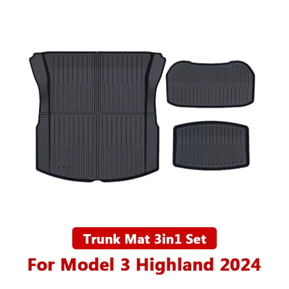 Tesla Model 3 Highland 2024 TPE Trunk Mats – Waterproof Front & Rear Layered Carpet Pads