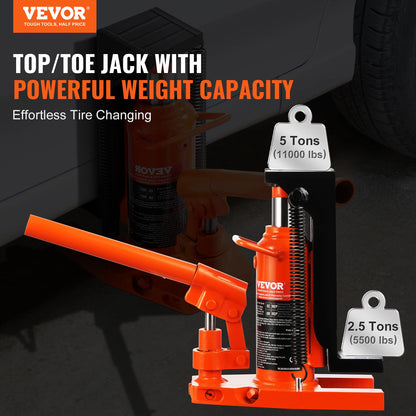 SucceBuy Hydraulic Toe Jack 2.5T – 5T Top Lift Capacity Machine Jack with 0.8–5.3in Toe & 8.9–13.4in Top Height