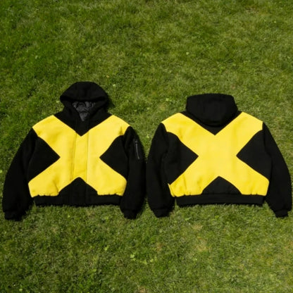 American Pattern Color Block Hoodie - Harajuku Punk Gothic Retro Loose Zipper Sweatshirt for Men