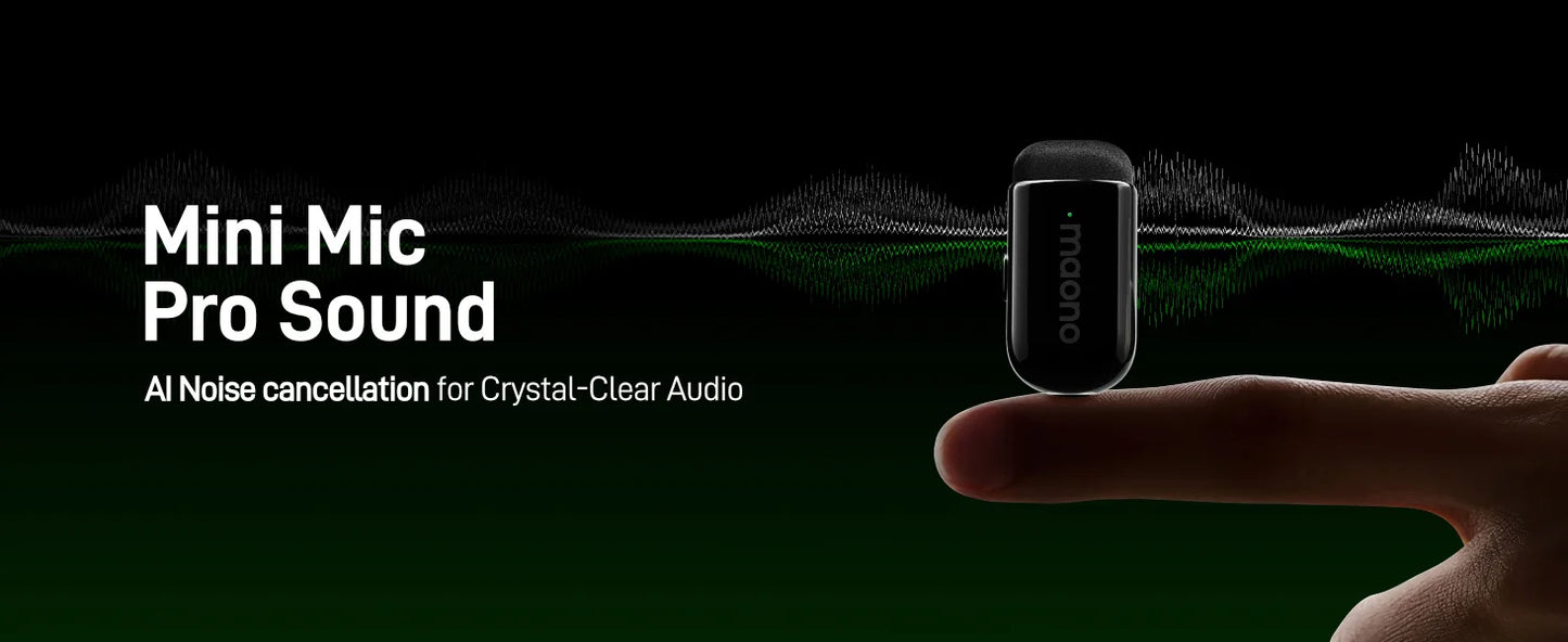 MAONO T1 Mini Wireless Lapel Microphone – Noise-Canceling Clip-On Mic for iPhone, Android, Tablet & PC Recording