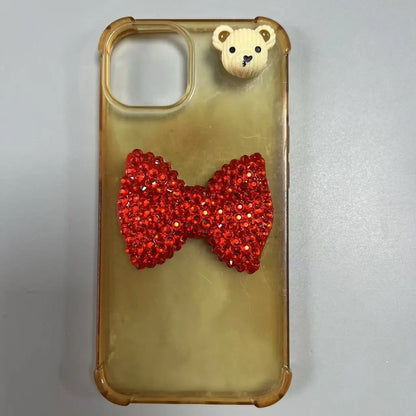 2Pcs Metal Full Diamond Bow Heart Mirror Handbag & Parfum Bottle Phone Case Decoration – Flat Back DIY Craft Accessories