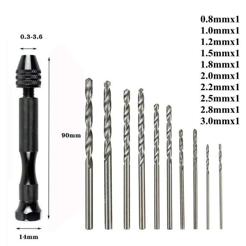Mini Aluminum Hand Drill with Keyless Chuck – HSS Steel Twist Drill Bit for Woodworking & Manual Drilling