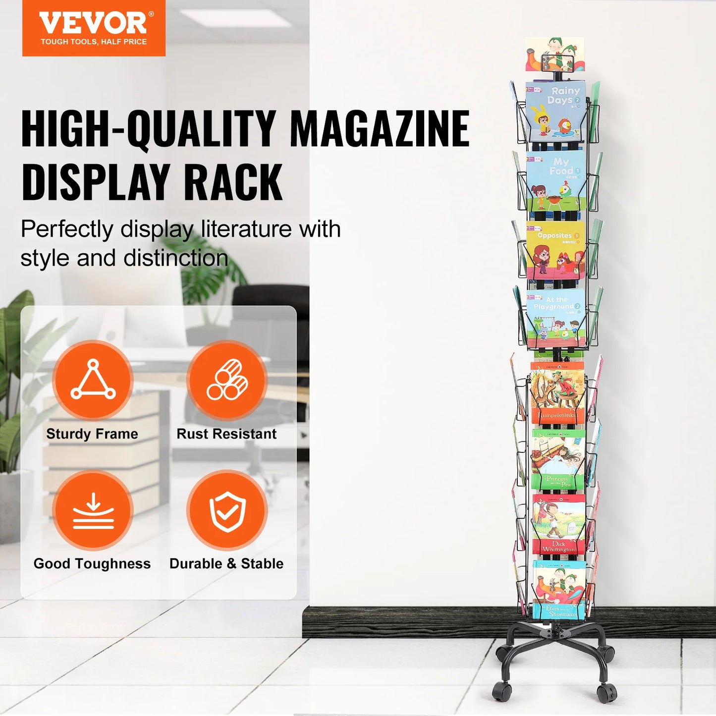 SucceBuy 32-Pocket Rotating Greeting Card & Brochure Display Rack – 360° Postcard Stand for Office, Shop & Exhibitions